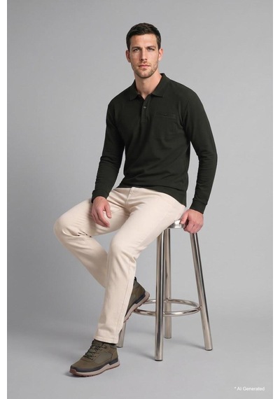 Defacto Regular Fit Düğmeli Polo Yaka Basic Sweatshirt I2039ax26wnkh538 Haki-kh538