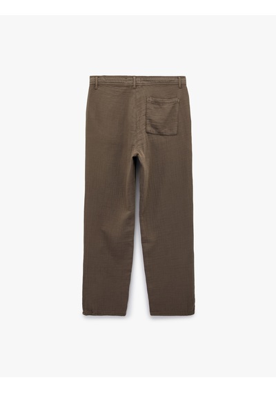 Koton Pamuklu Cepli Straight Fit Beli Bağcıklı Düğmeli Pantolon Vizon 6sam40018hw