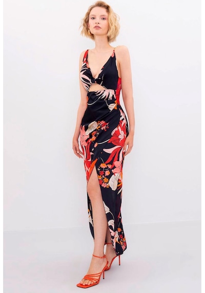 Fashion Cocktail Sırt Dekolteli Pencereli Zincir Askılı Çiçek Desenli Yırtmaçlı Uzun Saten Kokteyl Elbise Siyah Siyah Fashion Cocktail Sırt Dekolteli Pencereli Zincir Askılı Çiçek Desenli Yırtmaçlı Uzun Saten Kokteyl Elbise Siyah Siyah