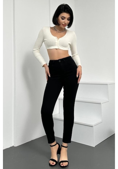 Kadın Siyah Süper Skinny Fit Esnek Likralı Denim Jean Kot Pantol