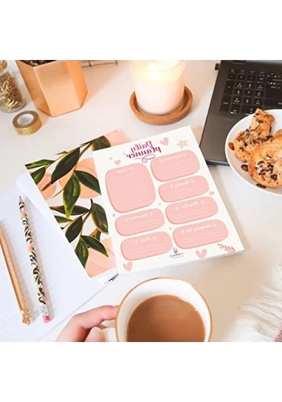 50 Sayfa Tarihsiz Masaüstü Planner Seti, Kalp Temalı Açık Gri