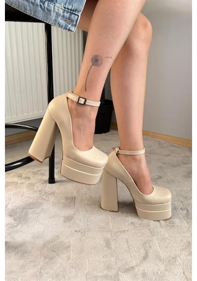 Kadın Sophia Bej Deri 15 Cm Platform Topuklu Ayakkabı