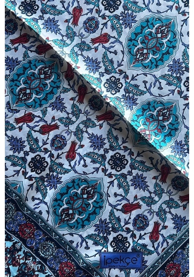 İpekçe Eşarp İp Rayon 100 100 Desenli - Mavi Mavi - Çok Renkli