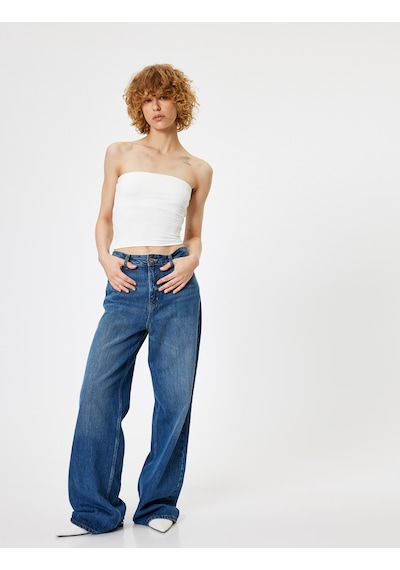 Koton Straplez Büstiyer Crop Slim Fit Ekru 4sal30250ık Ekru