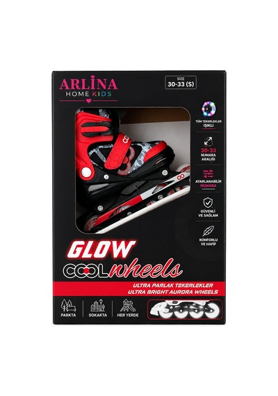 4 Teker Led Işıklı Ayarlana Bilir Glow Paten Kırmızı 30-33