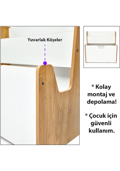 Minera 0-6 Yaş Turna Montessori Ahşap Çocuk Kitaplığı ve Oyuncak Toplama Ünitesi
