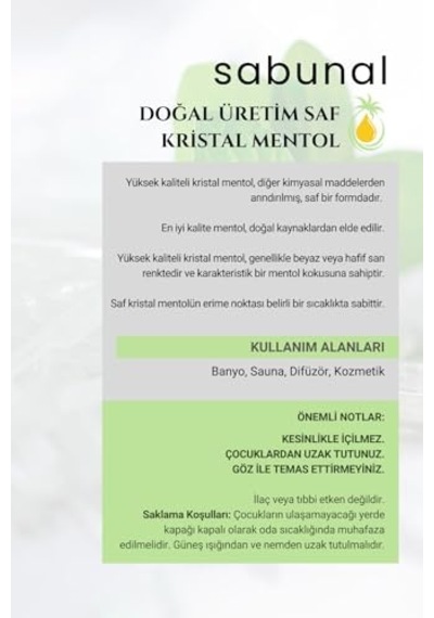 Ayrex Saf Kristal Mentol 40 Gr Sauna, Difüzör, Buhar Banyo, Kozmetik, Aromaterapi Doğal Ferahlatıcı Mentol