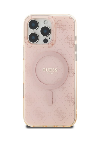 Apple Uyumlu iPhone 16 Pro Kılıf Guess Lisanslı Magsafe Iml Baskılı Klasik Logolu 4g Desenli Kapak Pembe