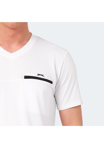 Slazenger KALLIAS Erkek Cepli V Yakan Beyaz Tişört