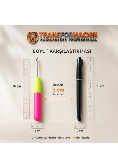 Profesyonel Mandal Tığ Seti, Paslanmaz Çelik Kanca, Neon Pembe Ve Yeşil, 16 Cm, Ergonomik Plastik Sap, 2 Adet, Afro Genel