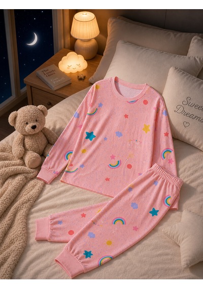 Durukoza %100 Pamuk 4 Mevsim Çocuk Pijama Takımı 8-13 Yaş Yumuşak Dokulu Pembe