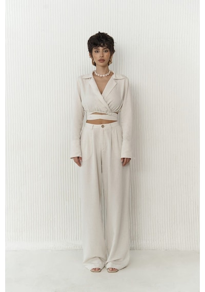 Mai Collection Mai Studios Co. Estila Bej Crop Pantolon Takım Bej