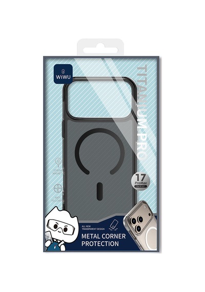 Apple Uyumlu iPhone 17 Pro Max Kılıf M-safe Özellikli Wiwu Mcc-702 Titanyum Pro Serisi Sert Pc Kapak Siyah Siyah