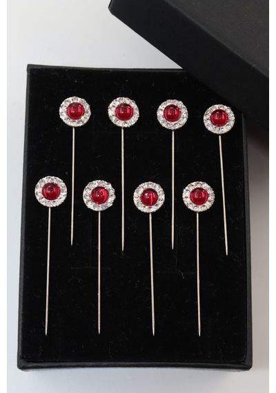 Numetal 8 Li Kristal Taşlı Eşarp İğnesi. Şal İğnesi. Türban İğnesi. Başörtü İğnesi. Eşarp Ve Şal İğnesi Gümüş