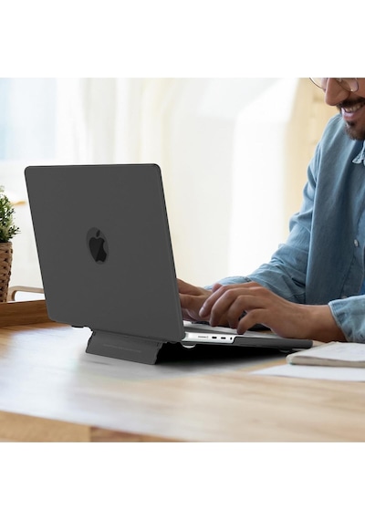 Apple Uyumlu MacBook Air 13.6" M2-m3 Çip 2022/2024 A2681 A3113 Standlı Şeffaf İz Bırakmayan Koruyucu Kapak Siyah