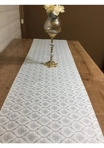 Melisa Damask Baskılı Duck Kumaş Krem Gri Runner 40x140 Cm 502 Krem