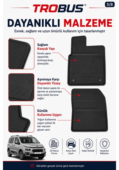 Trobus Citroen Berlingo 2019+ Kısa Şasi 2d Havuzlu Paspas