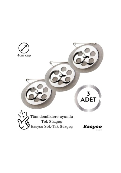 Easyso 3 Adet Demlik Süzgeci Plus Çaydanlık İçi Süzgeç Elek Fonksiyonel Yıkanabilir Paket Diğer