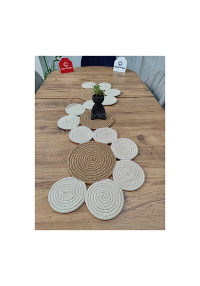 Jüt, Hasır, Dekoratif Masa Örtüsü,papatya Model Runner 40x110 Cm, Sehpa Örtüsü, Bohem Tarzı Hasır Krem Hasır Krem
