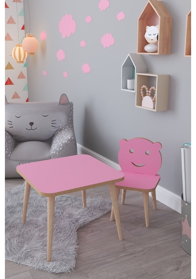 Buğlem Yaz Sil Yüzey Çocuk Masa Sandalye Takımı 1 Aktivite Oyun Masası 1 Sandalye - Pembe