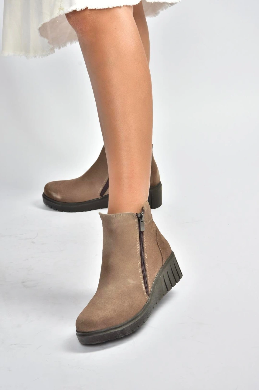 Fox Shoes V324800402 Vizon Hakiki Deri Süet Kadın Bot Vizon-Süet