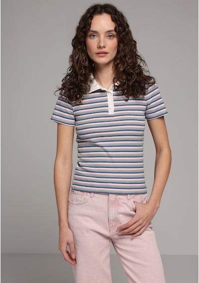 Colin's Colins Slim Fit Polo Yaka Çizgili Kadın Pembe Kısa Kol Tişört Cl1078875 Q1.v1 Pın