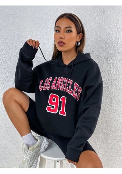 Altamira Unisex Los Angeles 91 Baskılı Oversize Kapşonlu Sweatshirt 001