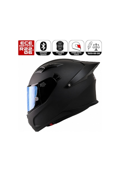 Fx211x Mat Siyah Motosiklet Kaskı Spoiler Mod Güneş Vizörlü Full Face Kask