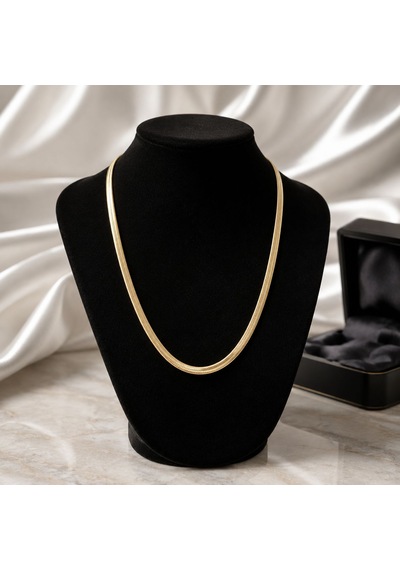 Yassı Yılan Zincir Model 60 Cm Kadın Kolye - 14k Altın Rengi Kaplama Gold
