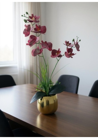 Yapay Çiçek Islak Orkide Gold Metal Saksıda Saksıda Orkide 50cm