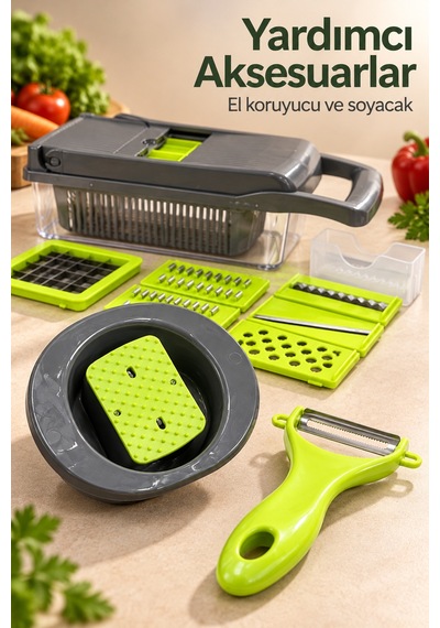 Sebze Dilimleyici Ve Doğrayıcı Seti El Koruyuculu