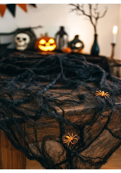 Cadılar Bayramı Dekoratif Esnek Örümcek Ağı Halloween Parti Dekorasyonu Siyah