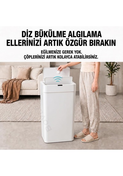 Ultra Mega Boy Otomatik Hareket Sensörlü Çöp Kovası, Çöp Kutusu Beyaz