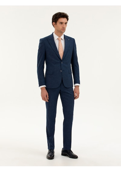 Cacharel Lacivert Slim Fit Keten Karışımlı Takım Elbise Cacharel Lacivert Slim Fit Keten Karışımlı Takım Elbise