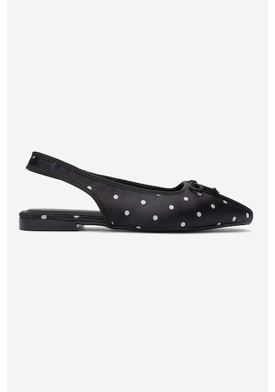 Luvi Shoes Zelvıa Siyah Beyaz Puantiyeli Fiyonklu Arkası Açık Kadın Babet Ayakkabı