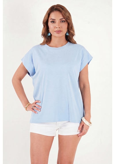 Lela Pamuklu Rahat Kalıp Bisiklet Yaka T Shirt Bayan T Shirt 5866955 Bebe Mavi