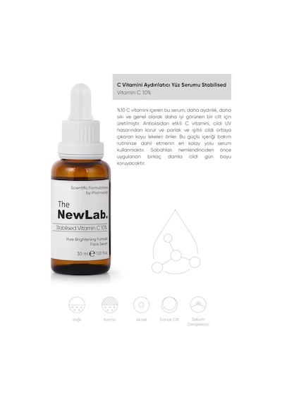 The NewLab Aydınlatıcı Cilt Tonu Eşitleyici C Vitamini Serum( %10 Ascorbic Acid, Niacinamide, Panthenol) Nl02