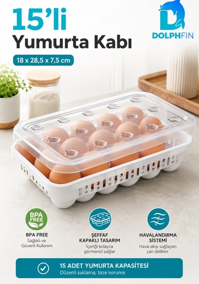15 Li Kapaklı Yumurta Saklama Kabı Buzdolabı Yumurtalık Organizeri Bpa İçermez Beyaz