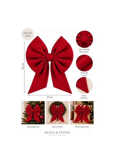 Yıllbaşı Ağaç Süs Noel Kırmızı Fiyonk 30x35 Cm Küçük Kırmızı - 787285321