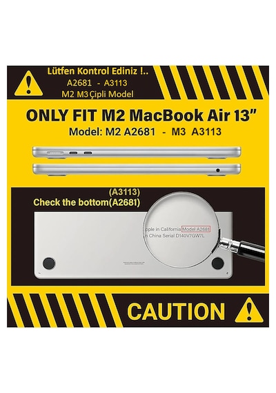 MacbBok Air Uyumlu M2 M3 13.6" A2681 A3113 Set Kılıf Kapak Klavye Ekran
