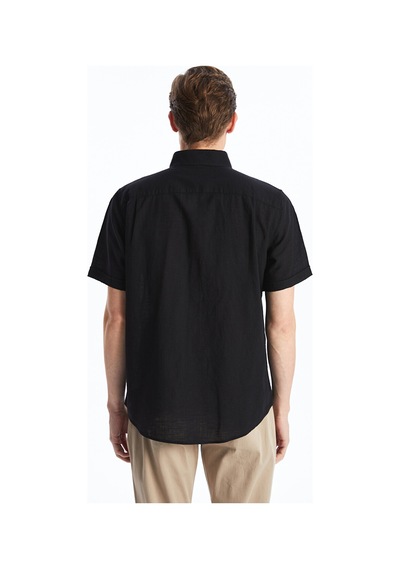 Lcwaıkıkı Classic Siyah Regular Fit Keten Karışımlı Erkek Gömlek