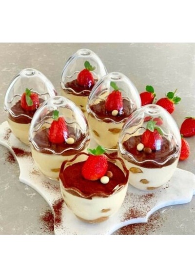 6 Adet Cam Tatlı Ve Magnolia Kasesi Yumurta Şeklinde Sunum Tabağı / Puding Kasesi