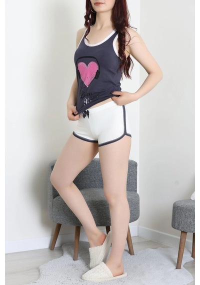 Modi Şortlu Pijama Takımı Fümefuşya - 52357.2161. Açık Bej - Siyah
