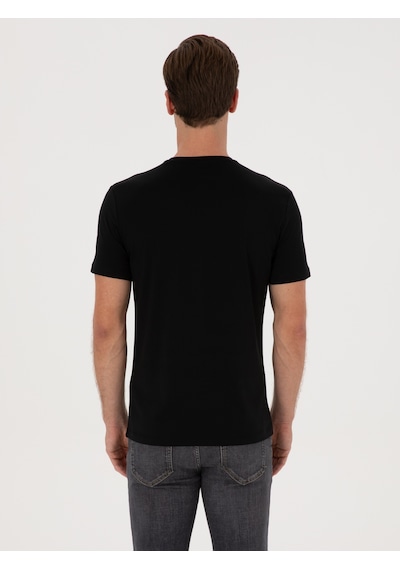 Siyah Slim Fit %100 Pamuk Bisiklet Yaka Basic T-shirt