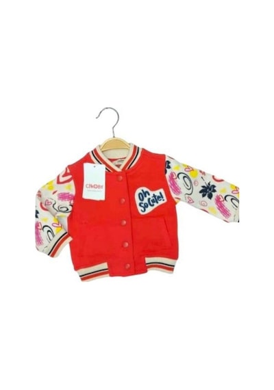 Çikoby Kız Bebek Çocuk Kolları Desenli İçi Şardonlu Kalın Kolej Hırka-13526 Kırmızı