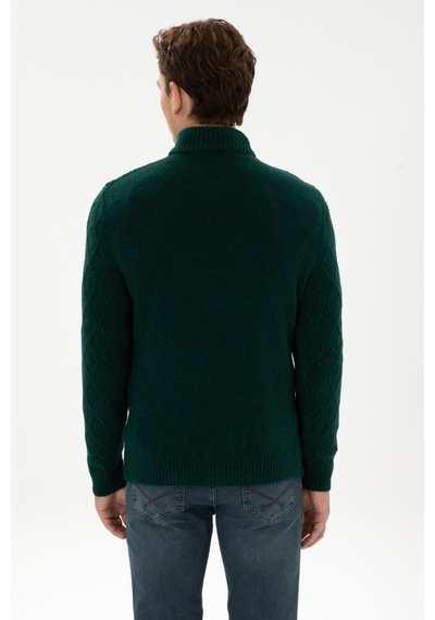U.S. Polo Assn. Erkek Regular Fit Yarım Fermuarlı Desenli Koyu Yeşil Kazak 50315035-VR079