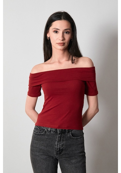 Fullamoda Basic Madonna Yaka Bluz 25ygb650126872-bordo Bordo