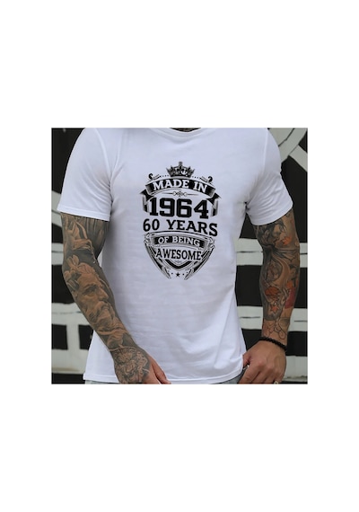 Caddemia Yaz Moda Spor Gündelik Bol Kesim 1964'te Üretilmiştir Baskı Yuvarlak Y Beyaz 2XL