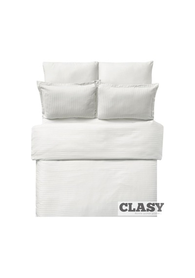 Clasy Çizgili Saten Nevresim Takımı Çift Kişilik Ekru