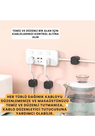 Dğer Mucit Home 6 Adet Set Yapışkanlı Manyetik Kapaklı Kablo Düzenleyici Organizer, Ev, Ofis, Kablo Düzenleyici